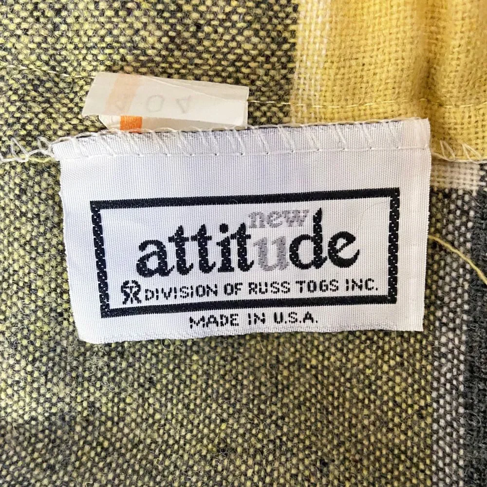 Vintage New Attitude Russ Togs Midi Skirt Sz 14 *Fits like 8* Yellow Black Plaid